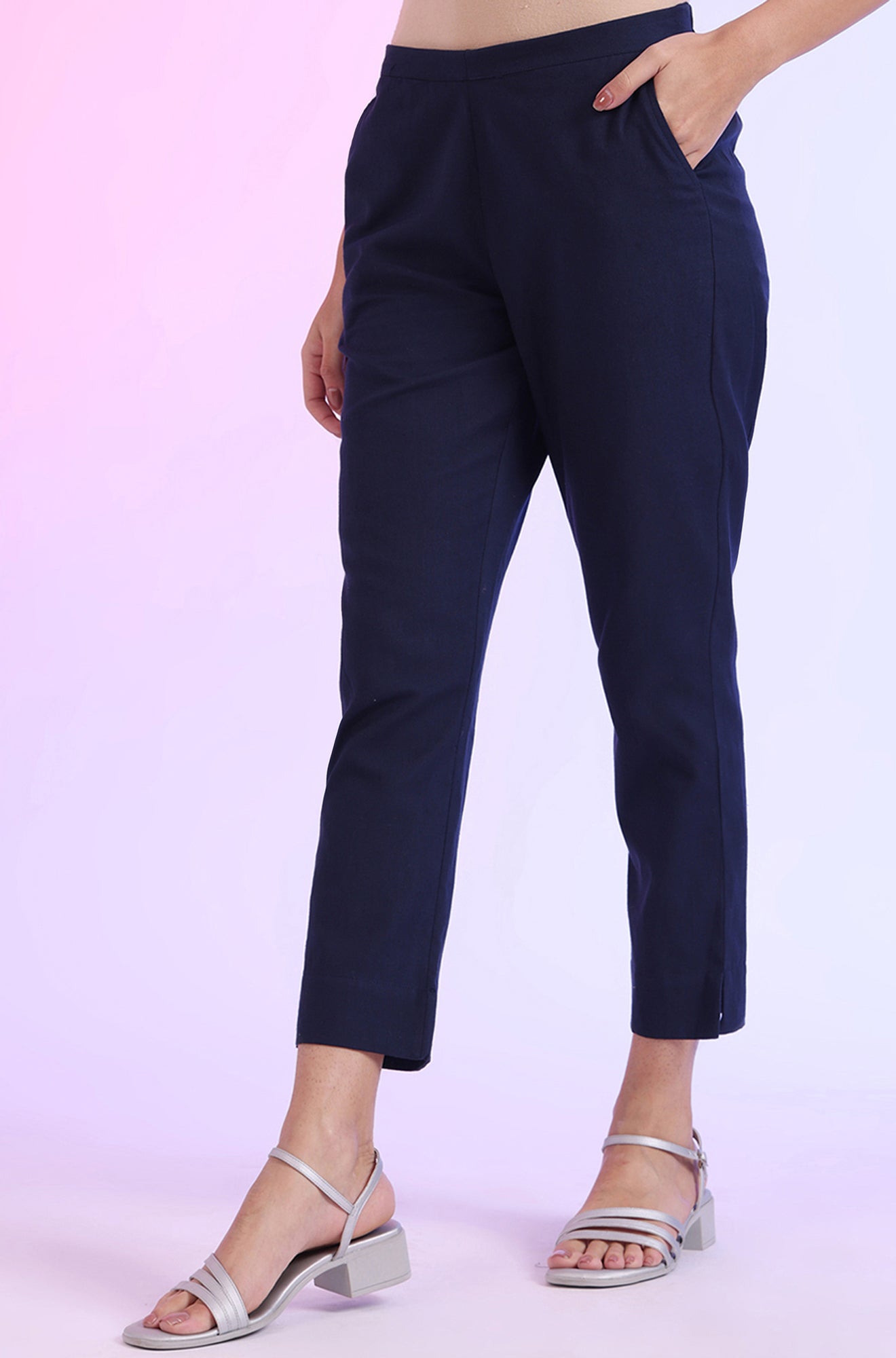 Solid Viscose Blend Trousers