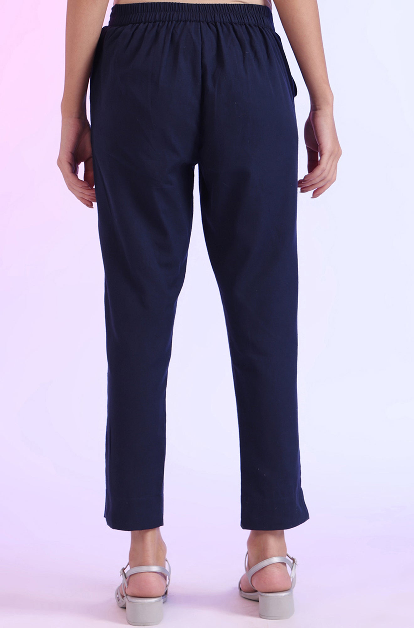 Solid Viscose Blend Trousers