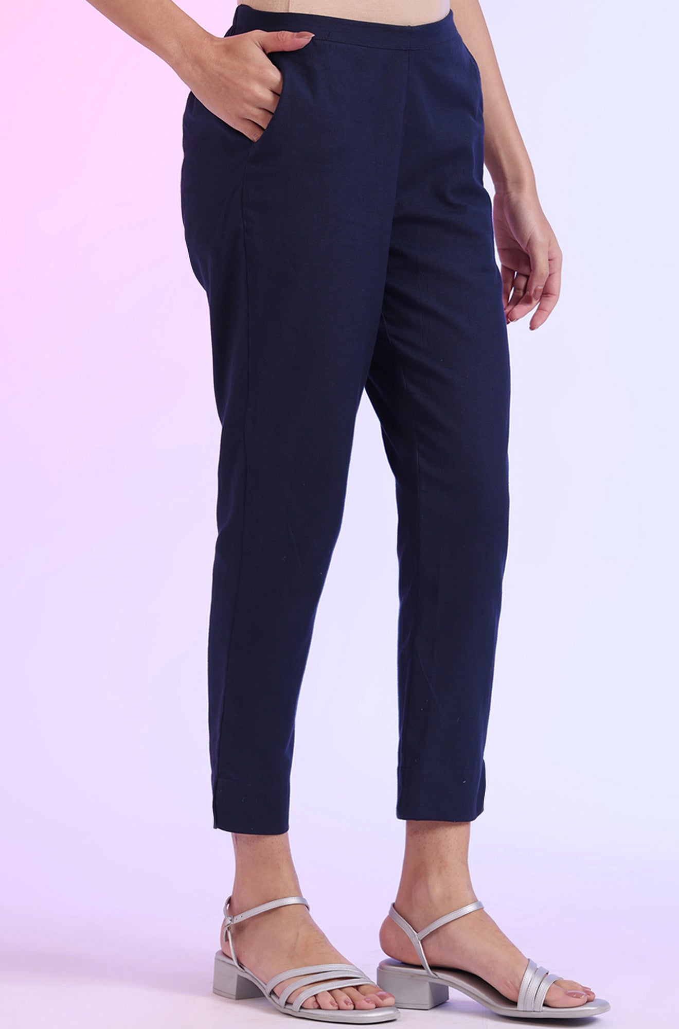 Solid Viscose Blend Trousers