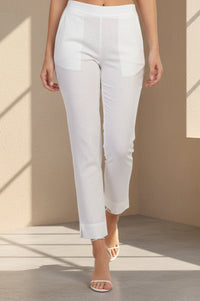 White Solid Pure Cotton Slim Fit Ankle Length Mid Rise Pants