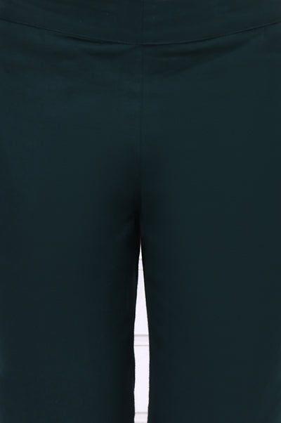 Green Solid Mid-Rise Cotton Trouser