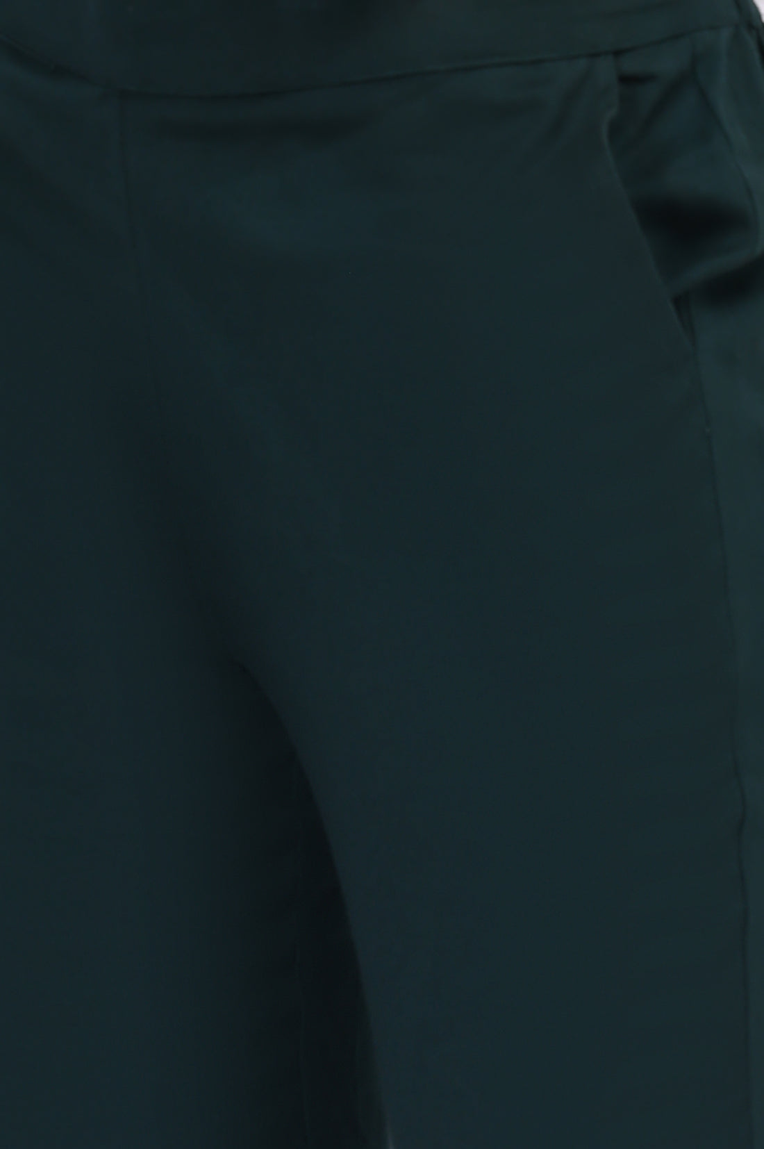 Green Solid Mid-Rise Cotton Trouser