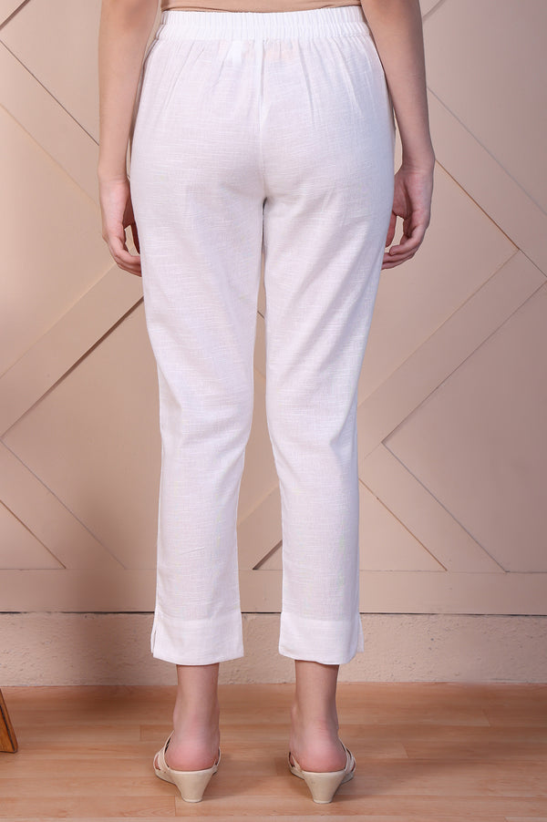Cream Pure Cotton Mid Rise Ankle Length Straight Trouser