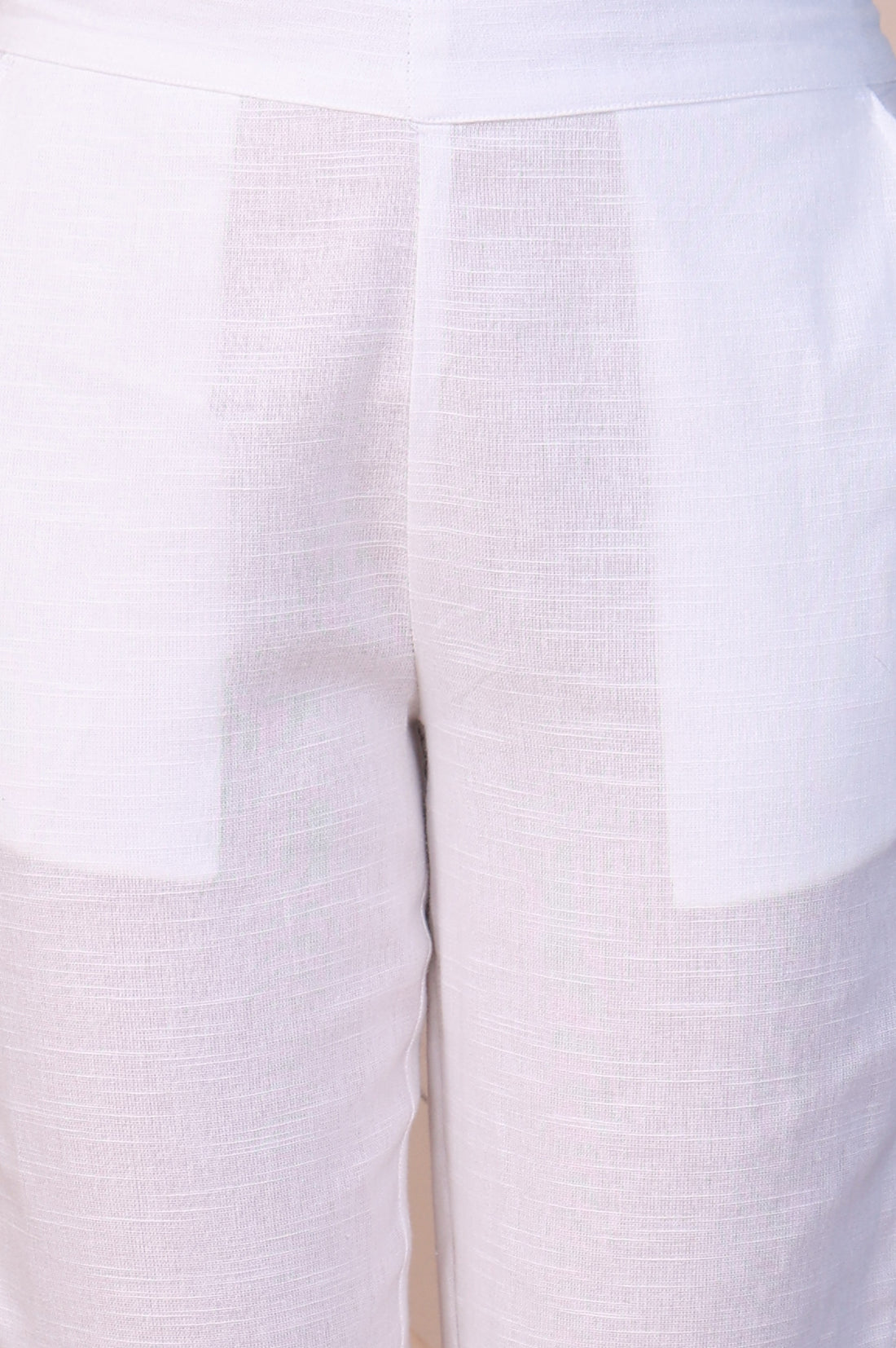 Cream Pure Cotton Mid Rise Ankle Length Straight Trouser