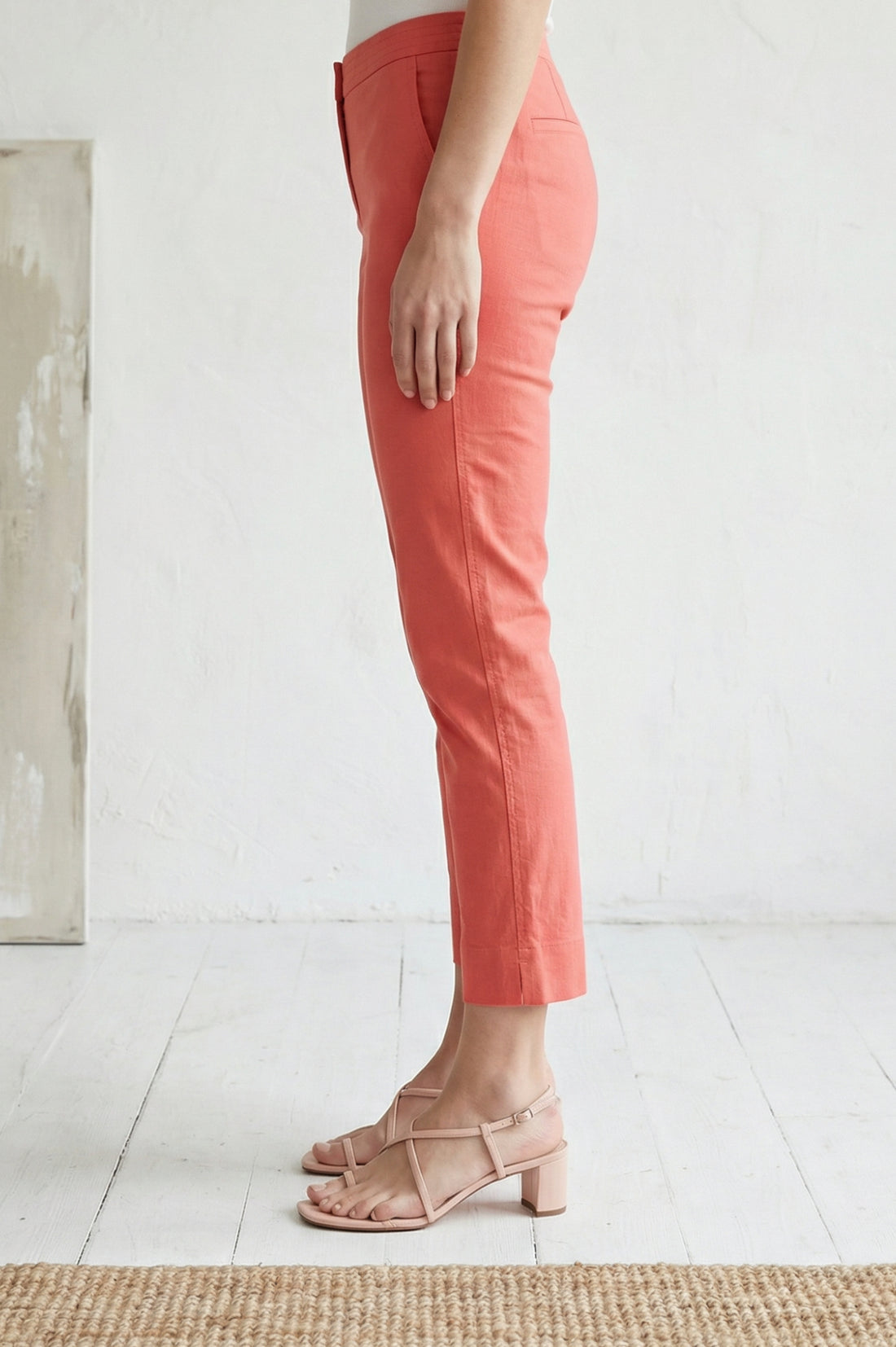 Coral Solid Pure Cotton Slim Fit Ankle Length Trousers