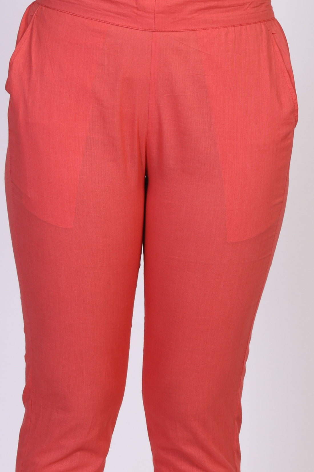 Coral Solid Pure Cotton Slim Fit Ankle Length Trousers