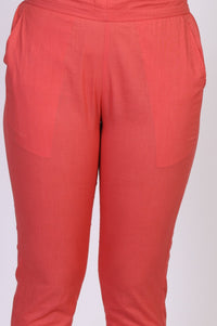 Coral Solid Pure Cotton Slim Fit Ankle Length Trousers