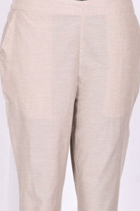 Beige Yarn Dyed Solid Pure Cotton Straight Fit Ankle Length Trousers