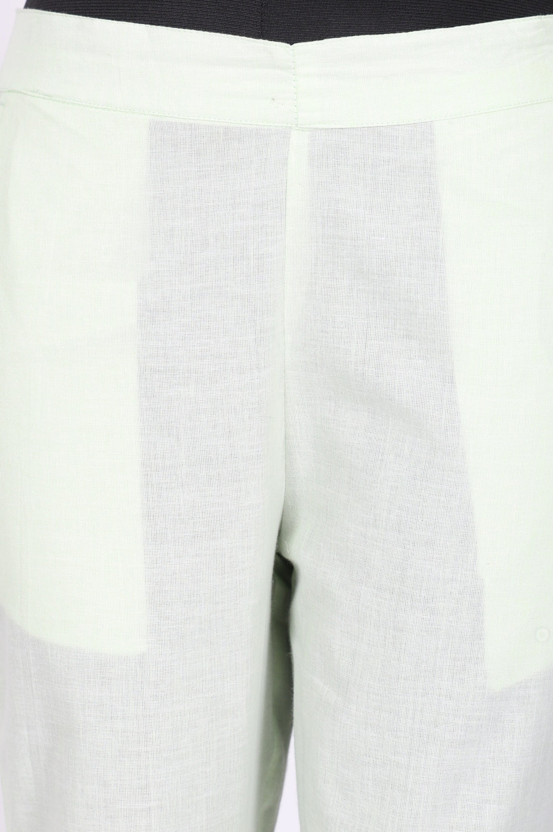 Mint Yarn Dyed Solid Pure Cotton Straight Fit Ankle Length Trousers