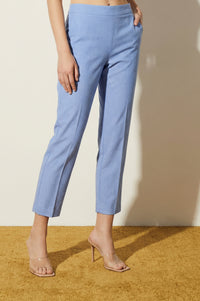 Blue Solid Pure Cotton Slim Fit Ankle Length Trousers