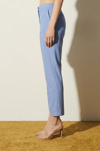 Blue Solid Pure Cotton Slim Fit Ankle Length Trousers