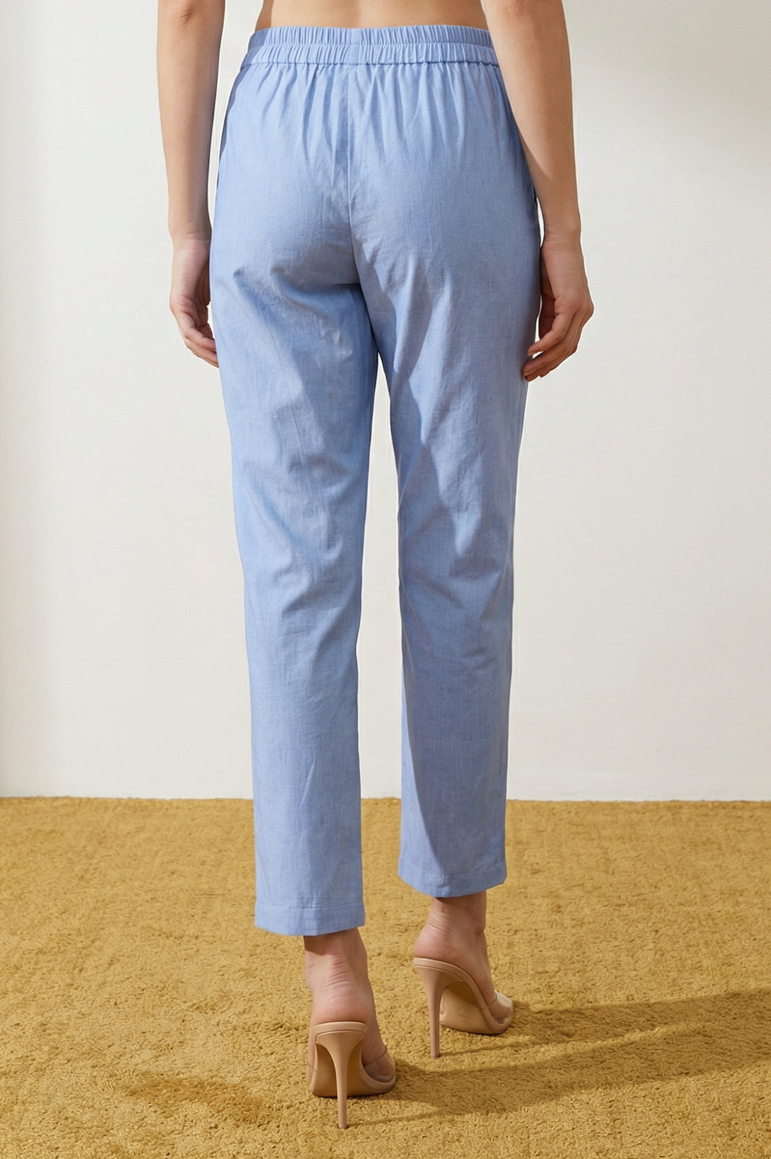 Blue Solid Pure Cotton Slim Fit Ankle Length Trousers