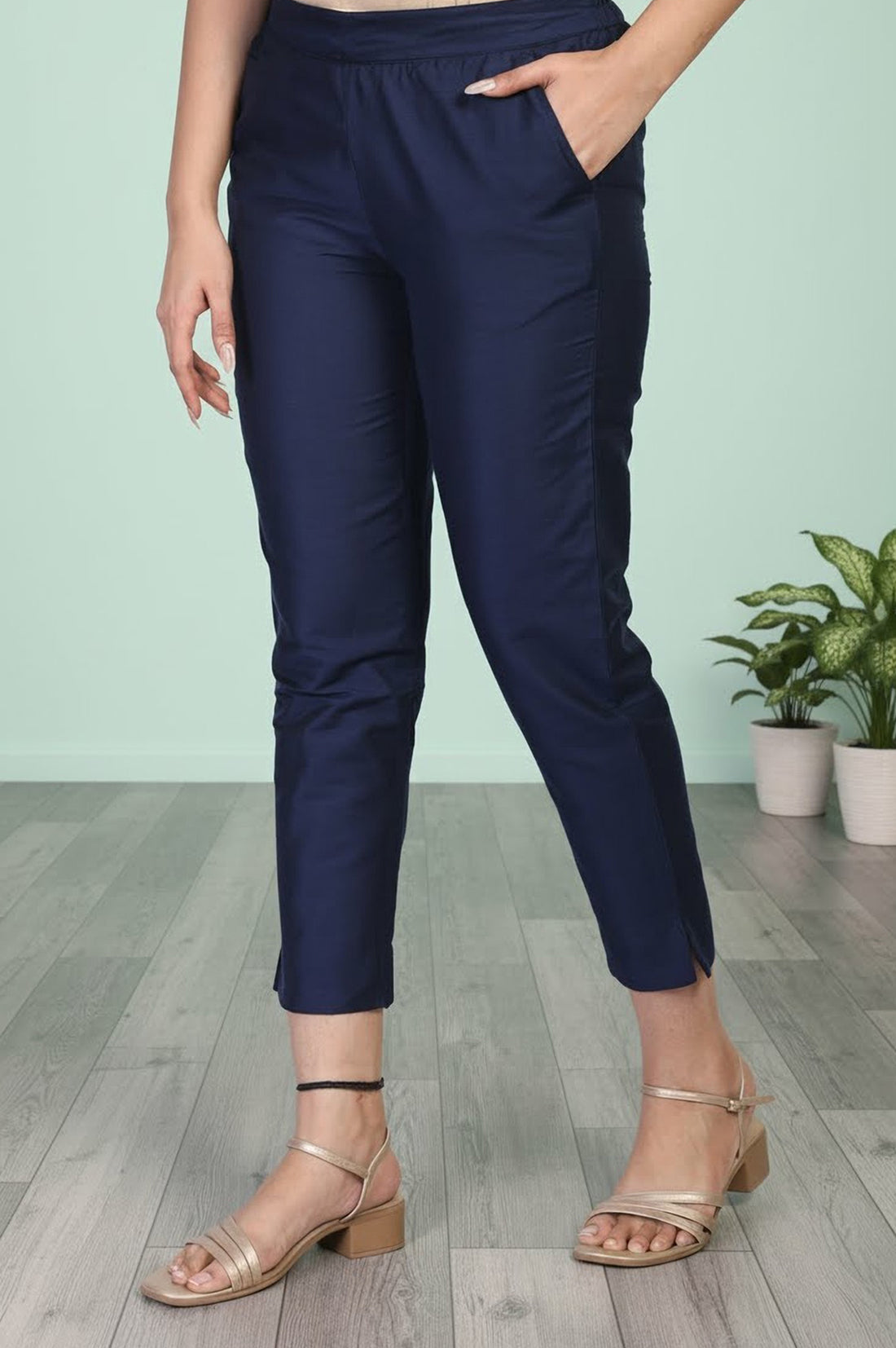 Navy Solid Tapered Viscose Trouser