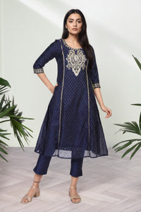 Navy Solid Tapered Viscose Trouser