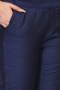 Navy Solid Tapered Viscose Trouser