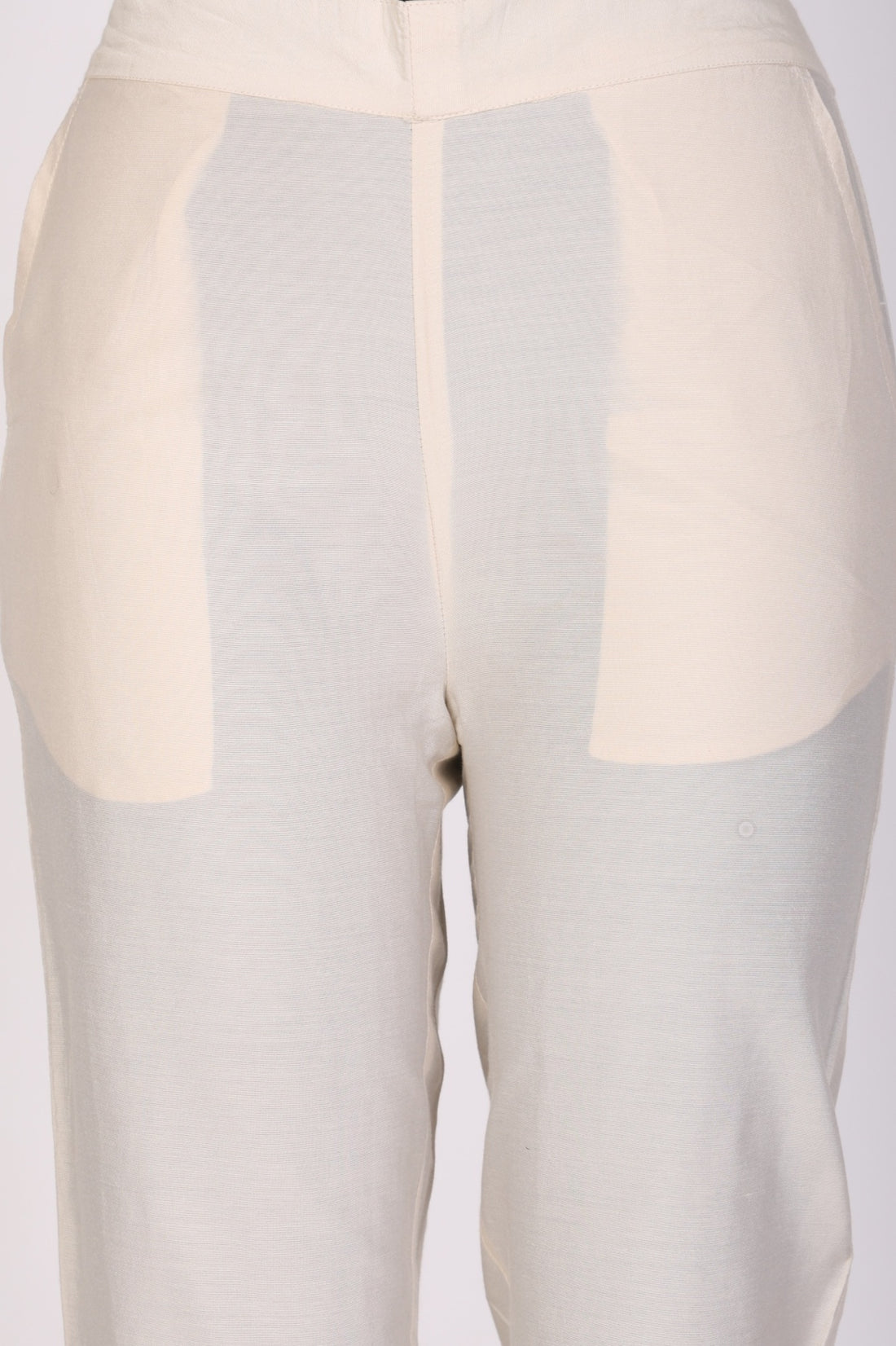 Cream Yarn Dyed Solid Straight Fit Ankle Length Trousers