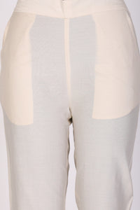 Cream Yarn Dyed Solid Straight Fit Ankle Length Trousers