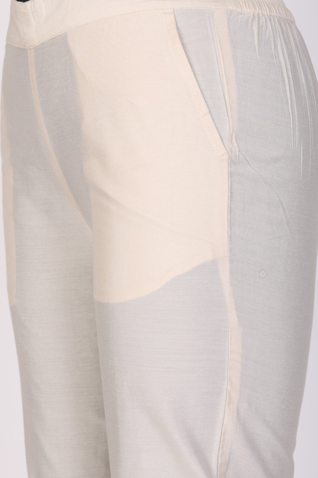 Cream Yarn Dyed Solid Straight Fit Ankle Length Trousers