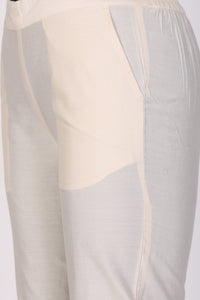Cream Yarn Dyed Solid Straight Fit Ankle Length Trousers