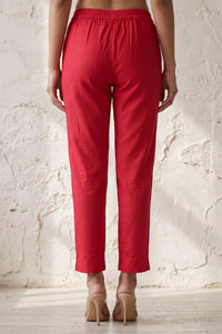 Pink Solid Straight Fit Ankle Length Mid Rise Trousers