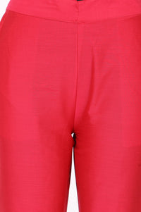 Pink Solid Straight Fit Ankle Length Mid Rise Trousers