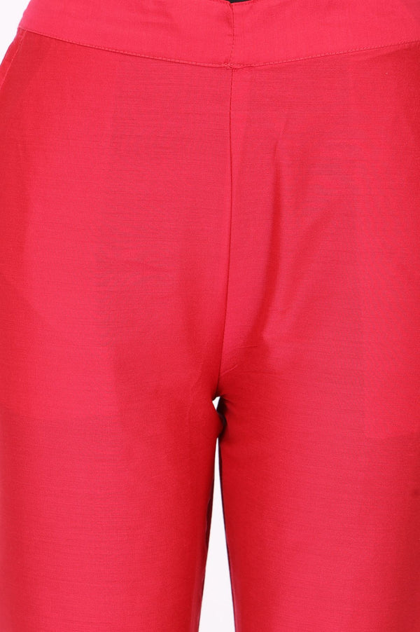 Pink Solid Straight Fit Ankle Length Mid Rise Trousers