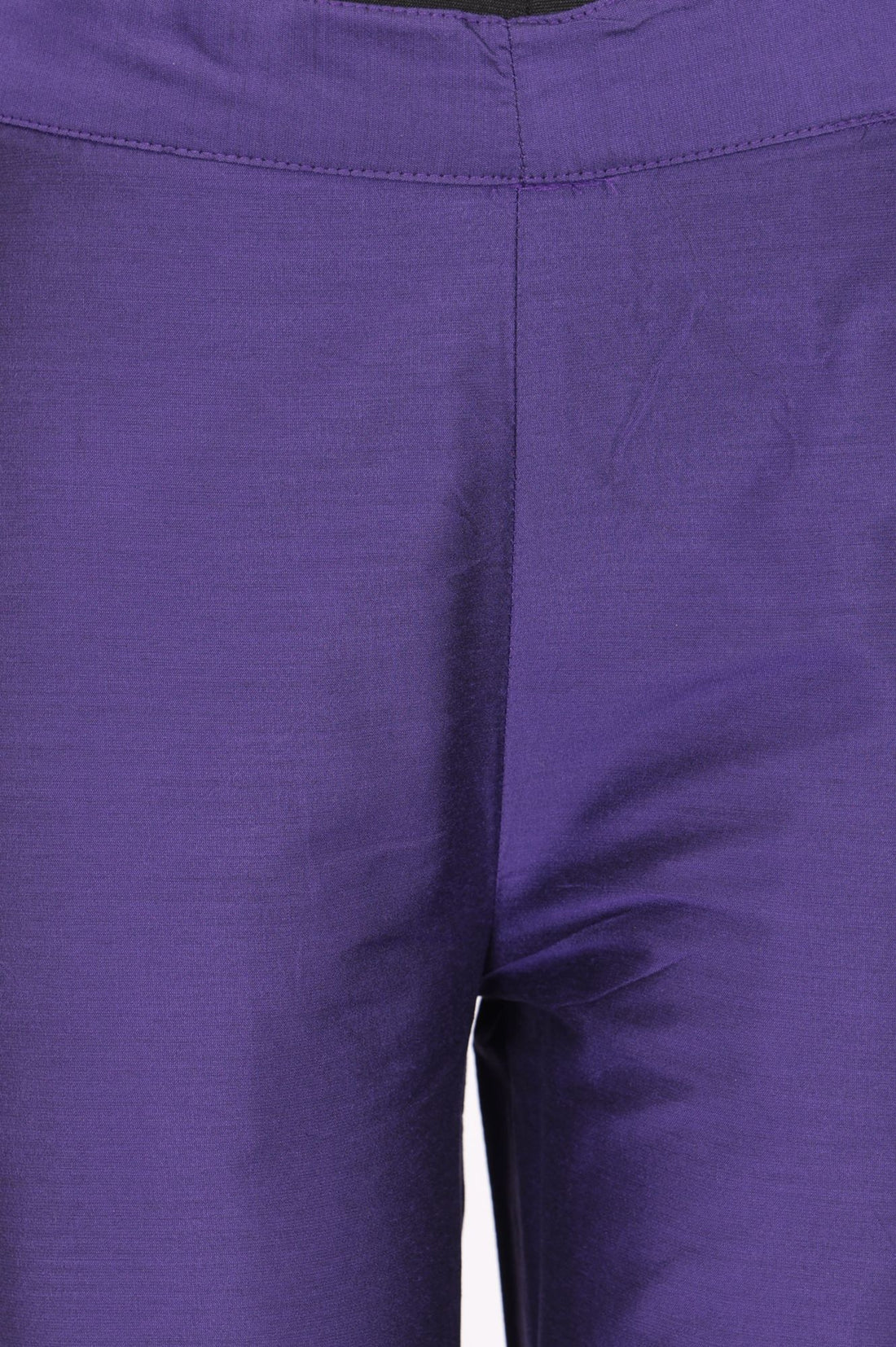 Purple Solid Straight Fit Ankle Length Mid Rise Trousers