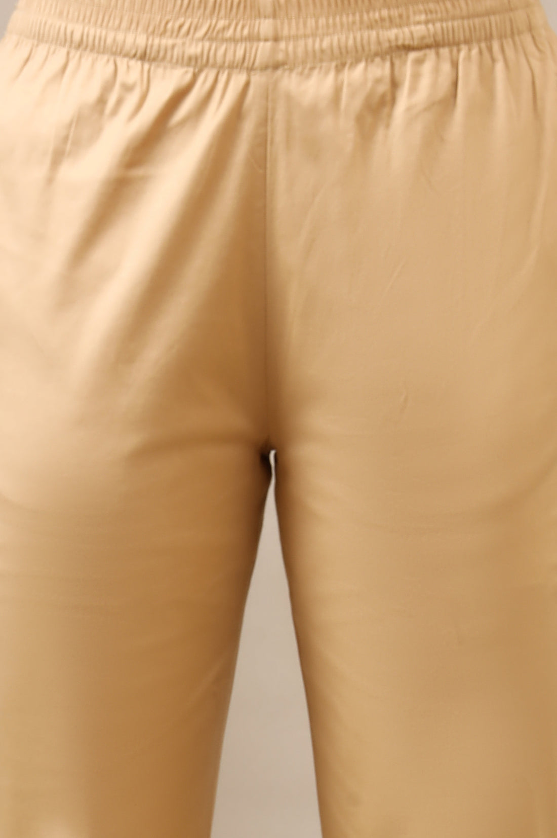 Beige Solid Cotton Lycra Trousers