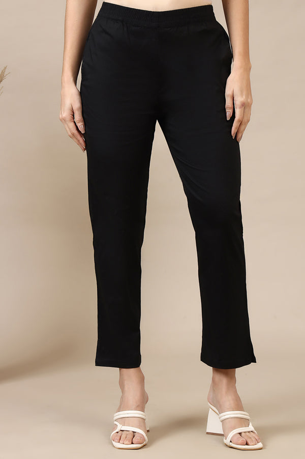 Black Solid Cotton Lycra Trousers