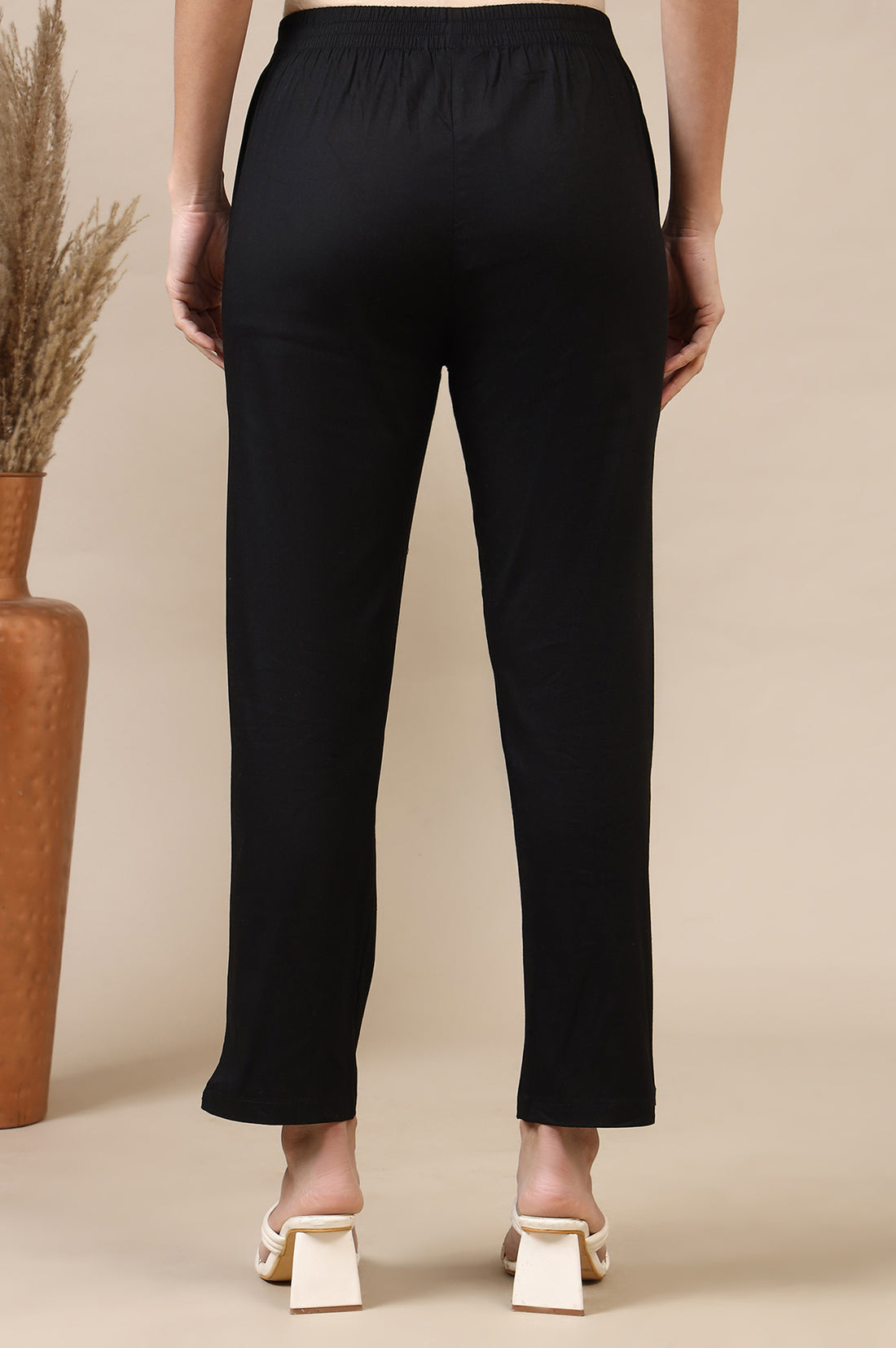 Black Solid Cotton Lycra Trousers