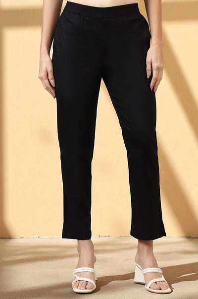 Black Solid Cotton Lycra Trousers