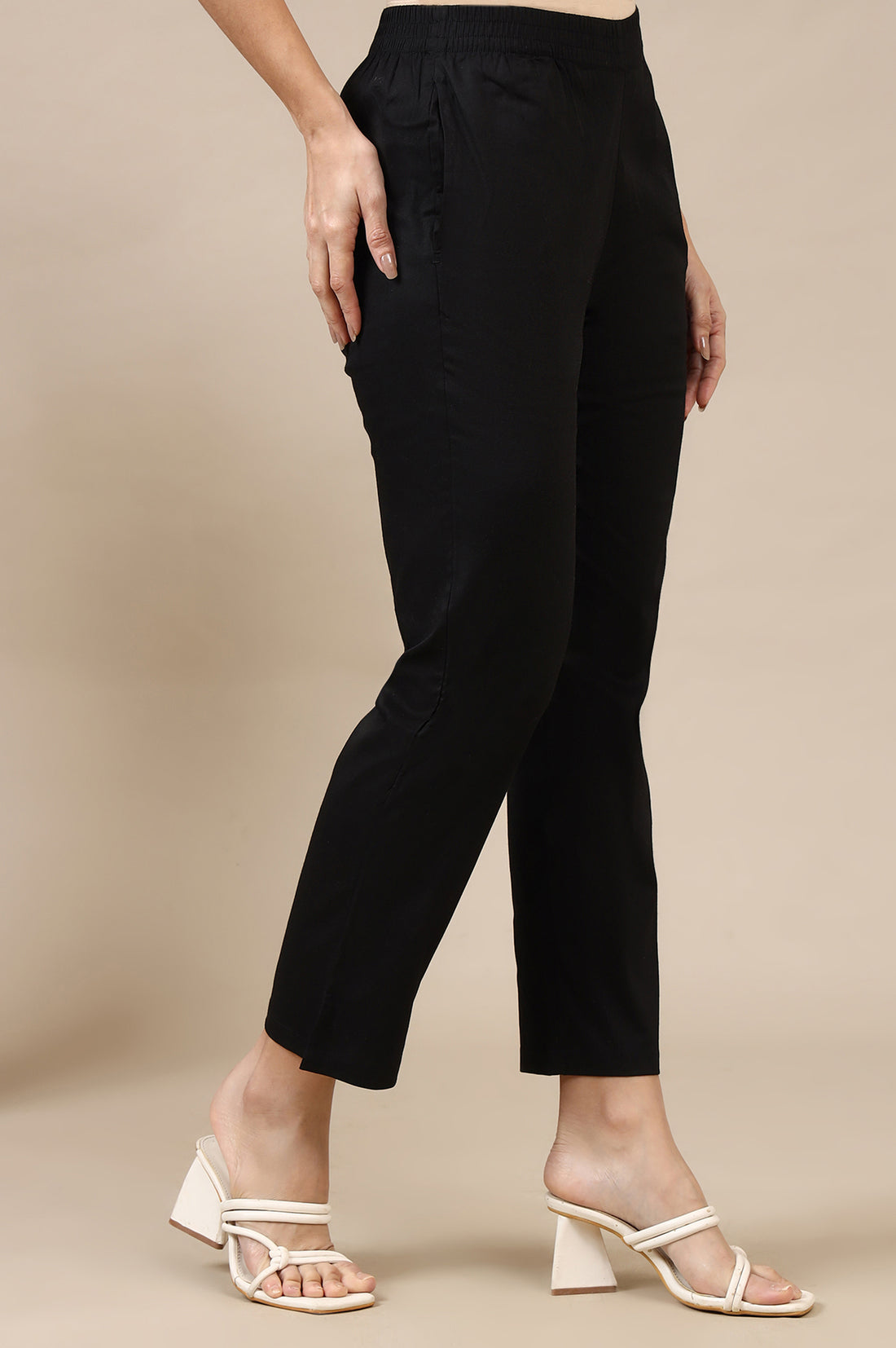 Black Solid Cotton Lycra Trousers