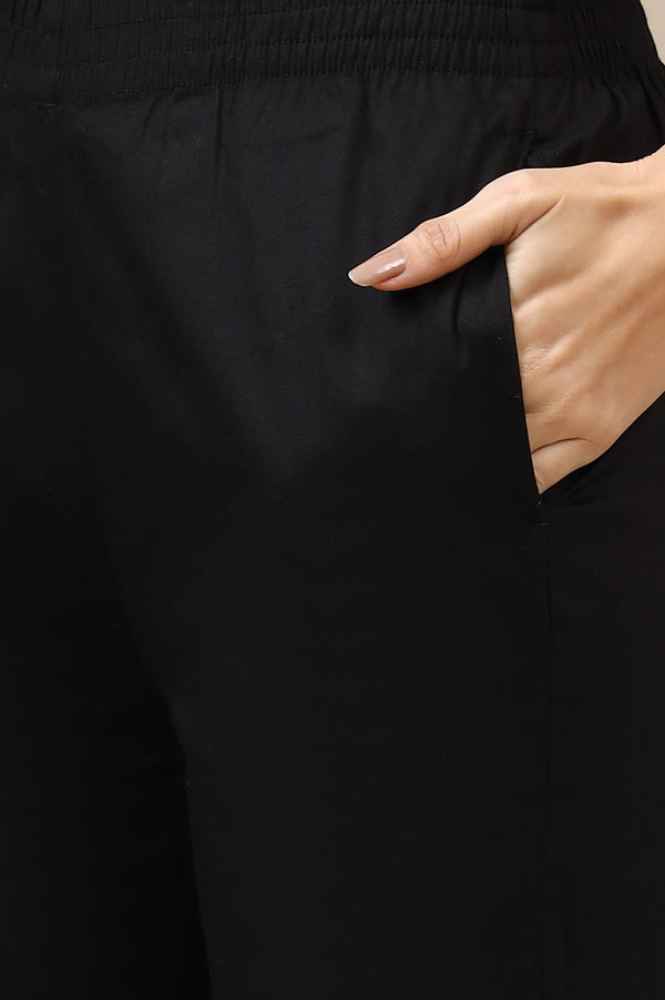 Black Solid Cotton Lycra Trousers