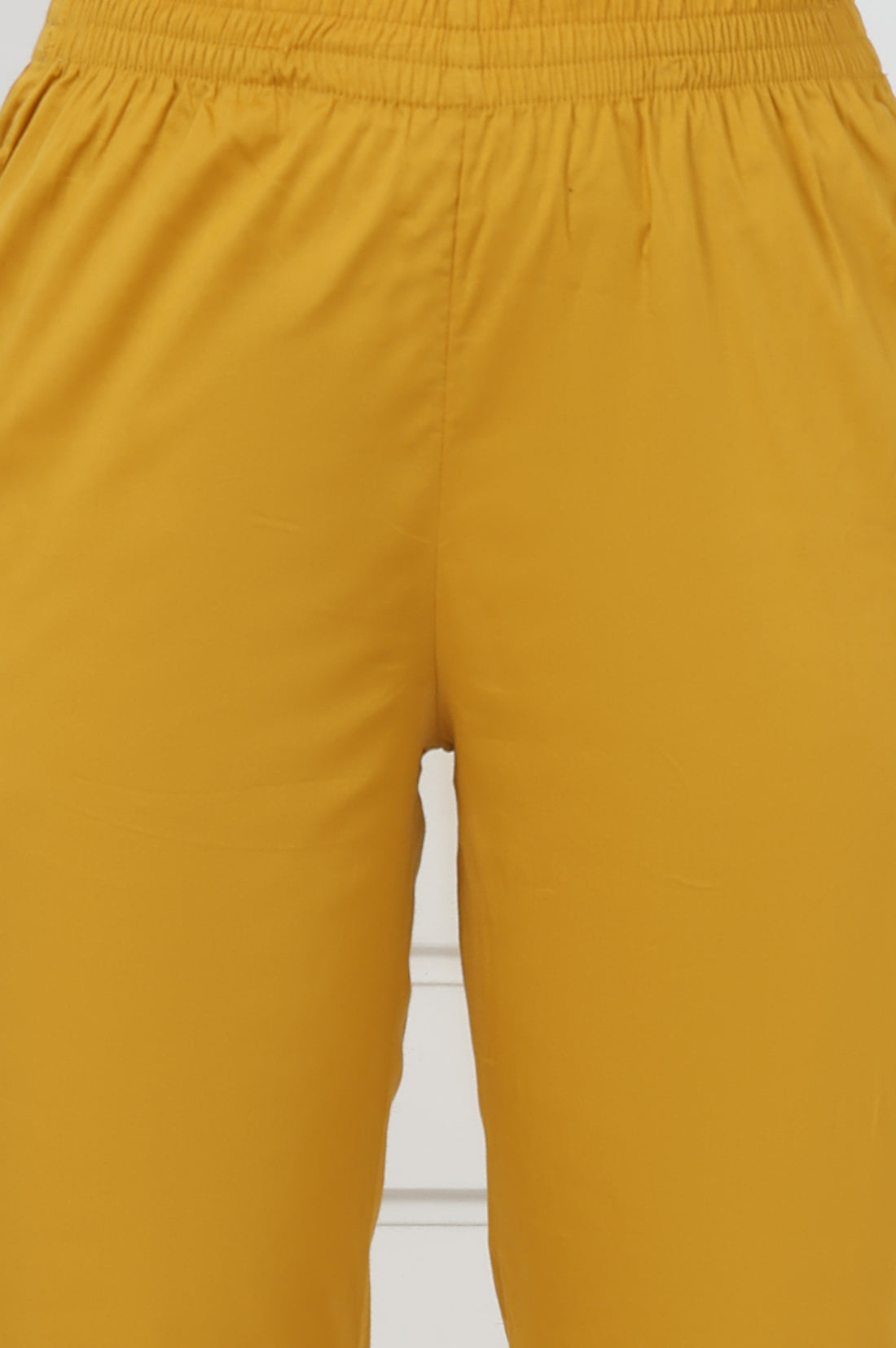 Mustard Cotton Blend Mid Rise Ankle Length Straight Trouser