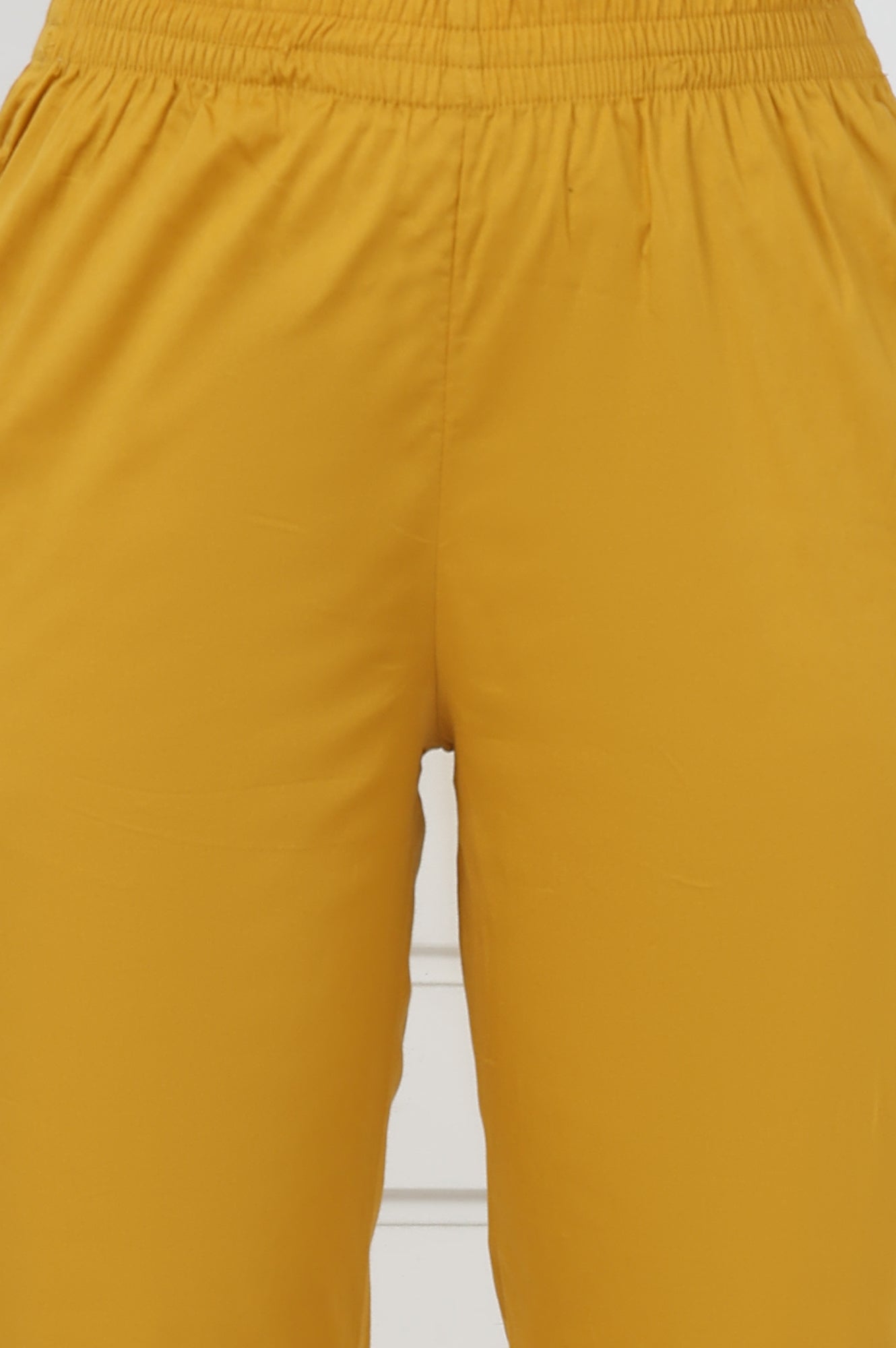 Mustard Cotton Blend Mid Rise Ankle Length Straight Trouser