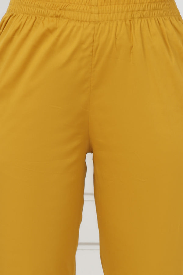 Mustard Cotton Blend Mid Rise Ankle Length Straight Trouser