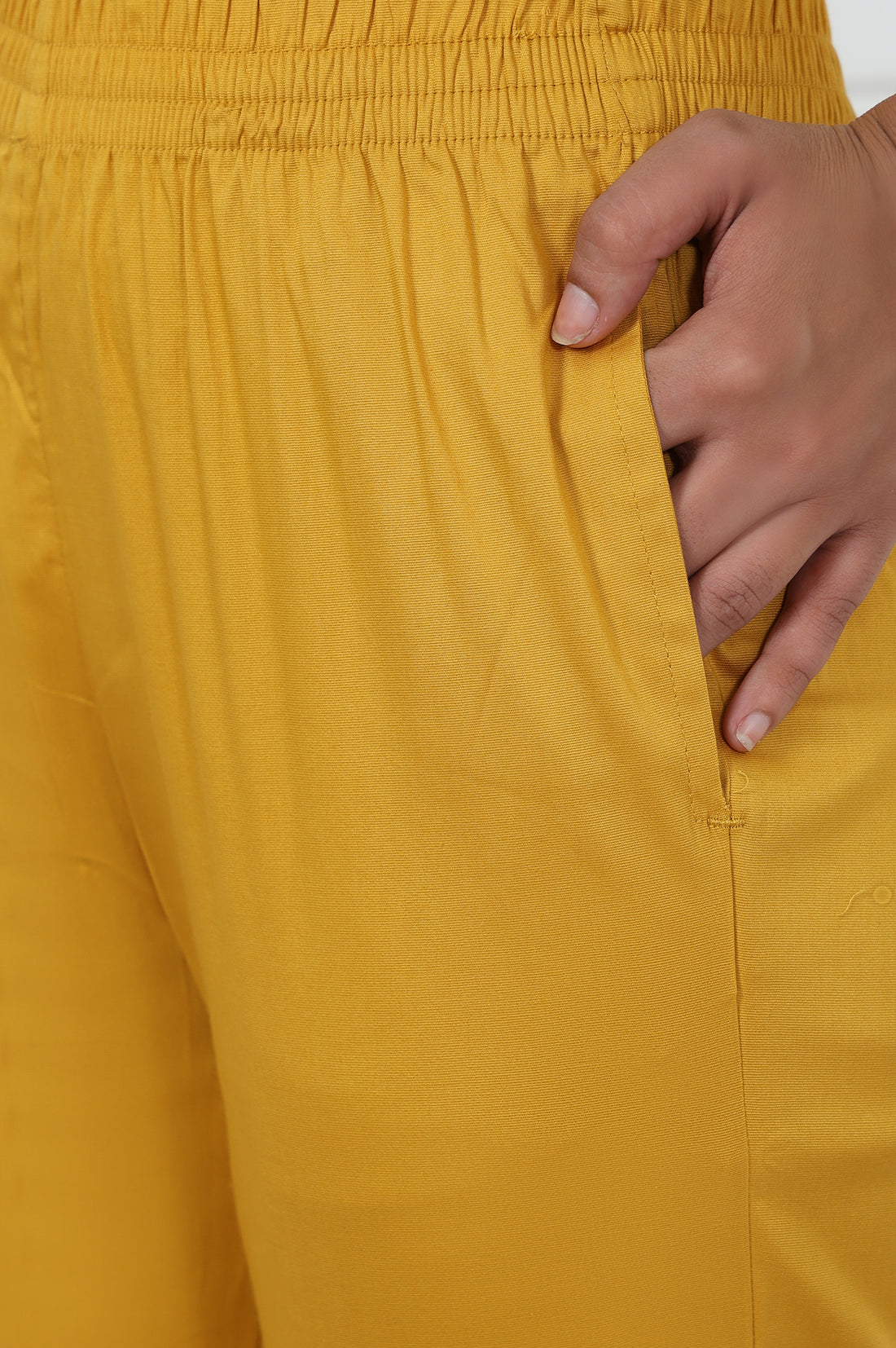 Mustard Cotton Blend Mid Rise Ankle Length Straight Trouser