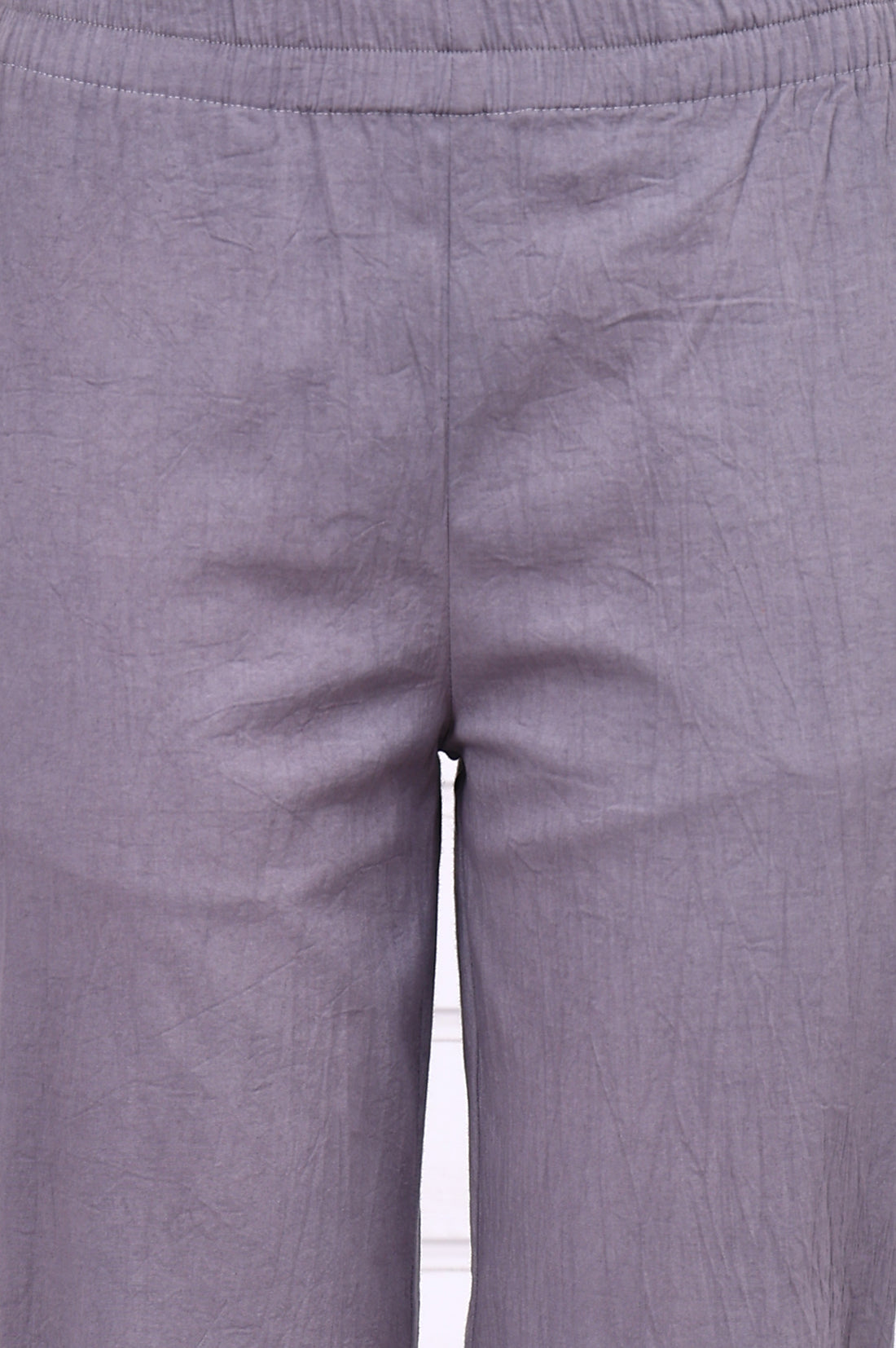 Grey Solid Mid-Rise Cotton Trouser