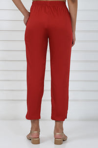 Rust Cotton Blend Mid Rise Ankle Length Straight Trouser