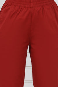 Rust Cotton Blend Mid Rise Ankle Length Straight Trouser