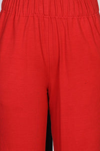 Red Solid Cotton Blend Slim Fit Ankle Length Trousers