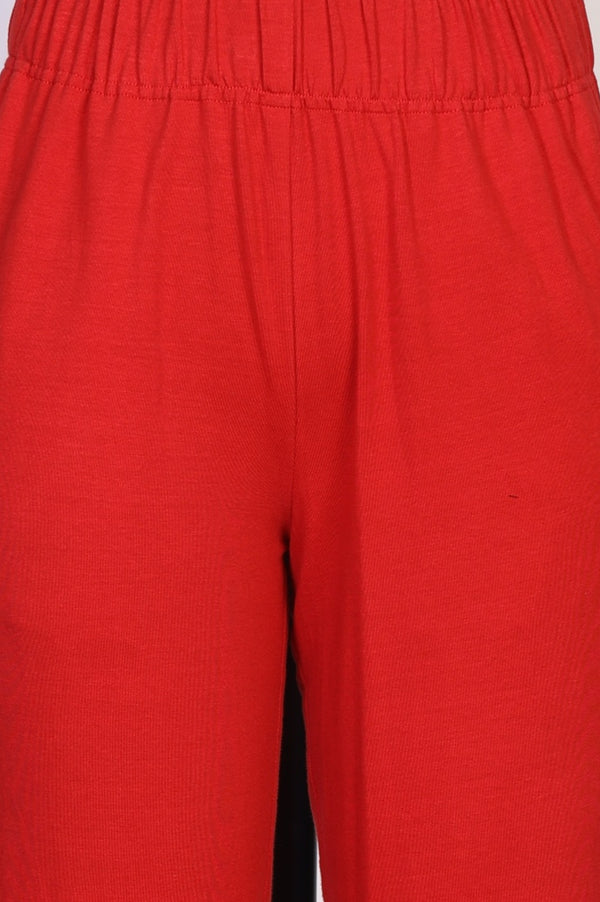 Red Solid Cotton Blend Slim Fit Ankle Length Trousers
