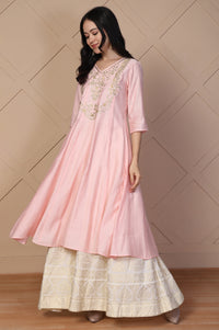 White Ethnic Gold Print Flared American Crepe Skirt