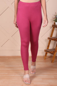 Pink Solid Opaque Cotton Tights