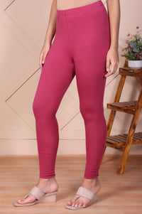 Pink Solid Opaque Cotton Tights