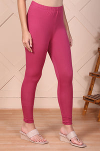 Pink Solid Opaque Cotton Tights