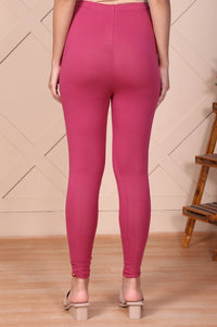 Pink Solid Opaque Cotton Tights