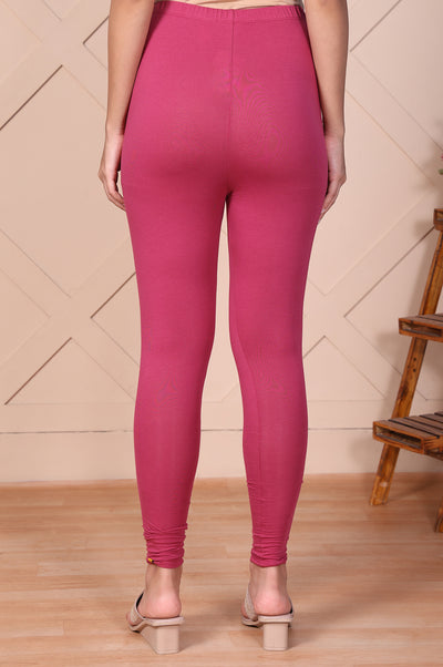 Pink Solid Opaque Cotton Tights