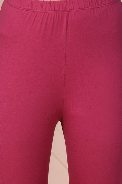 Pink Solid Opaque Cotton Tights