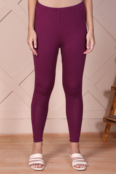 Maroon Solid Opaque Cotton Tights